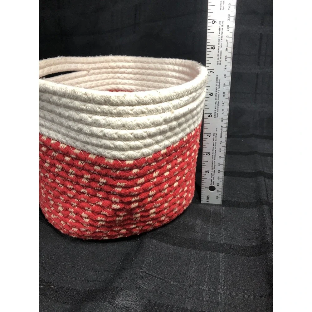 Christmas Basket - Woven Fabric in Red and White